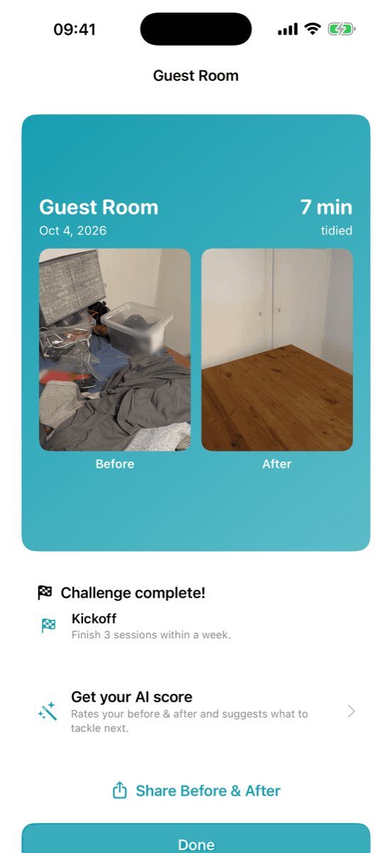 Zimmerklar before-and-after view with two photos of the same room.